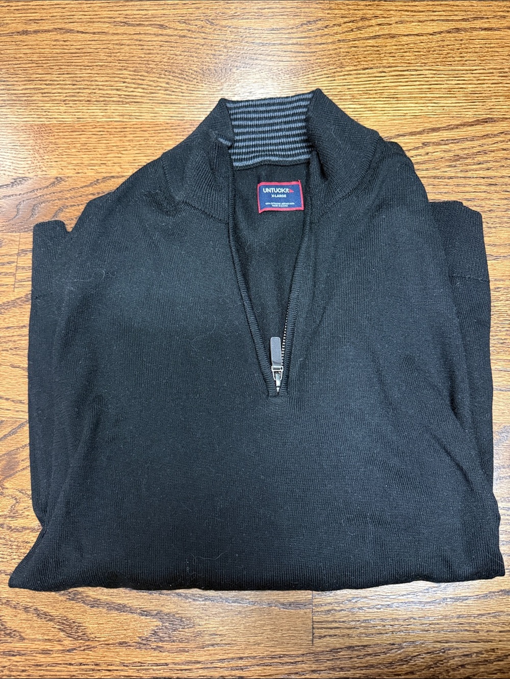 UNTUCKit Black Half-Zip Men's Sweater with Striped Collar Accent